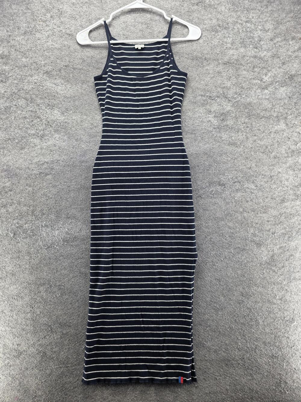 Kule Dress Womens M Blue Striped Tank Dress Bodycon Long Ribbed Scoop Neck